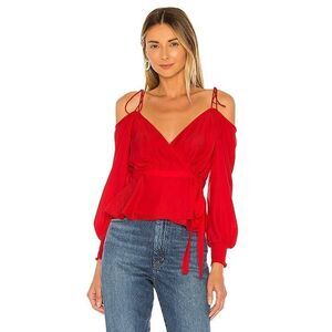 Lovers and Friends Hopeless romantic red wrapped cold shoulder blouse Small